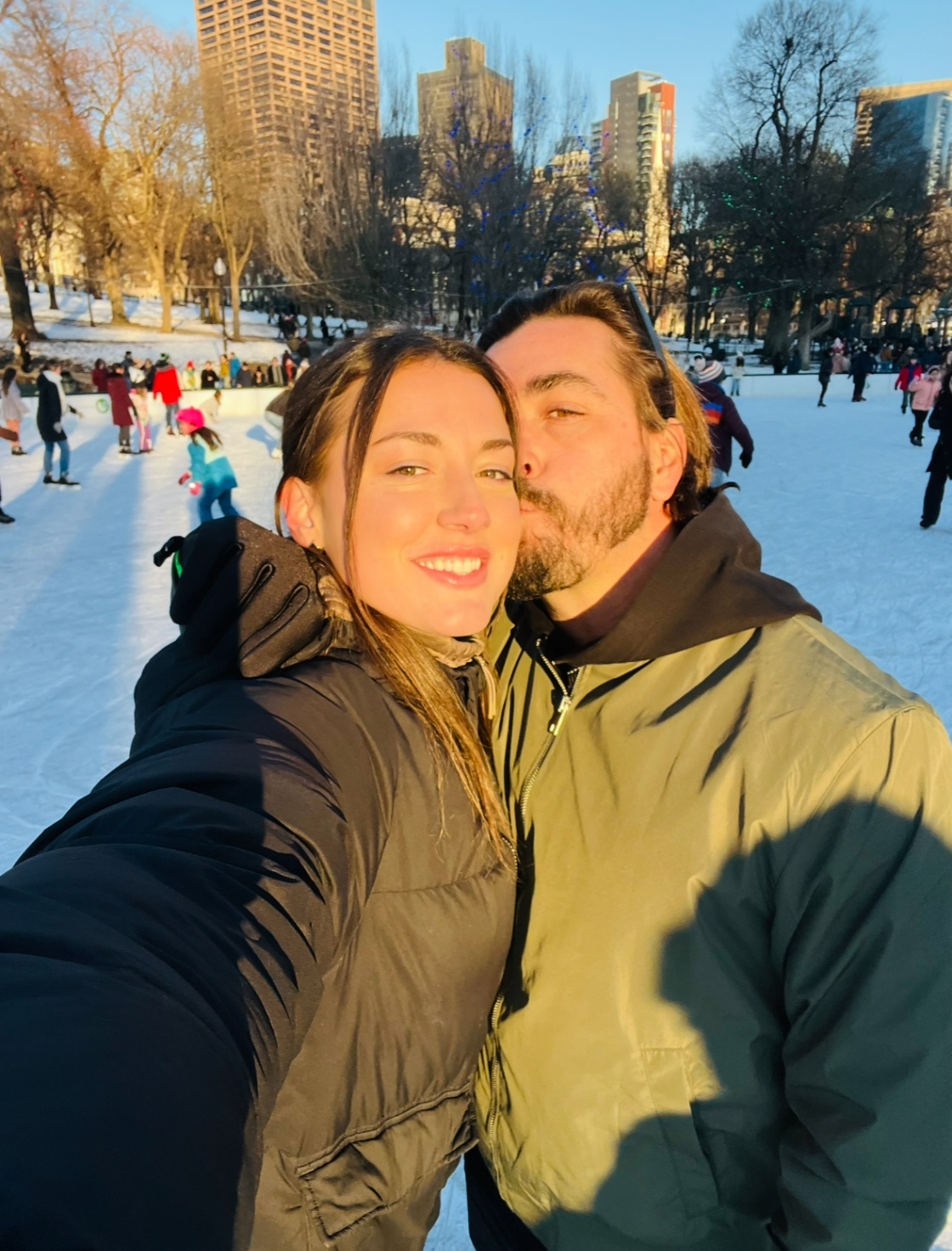 Nelson and his girlfriend ice skating in Boston