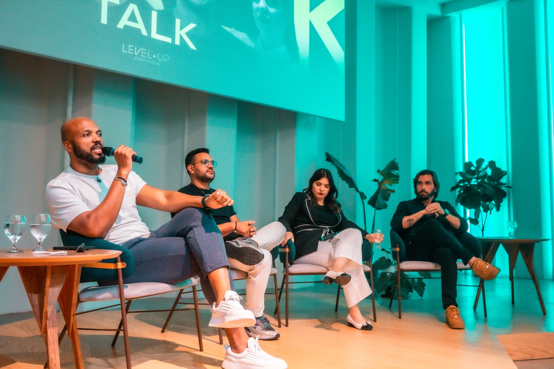 Seated on a panel during a Level Up Startup Style TALK event