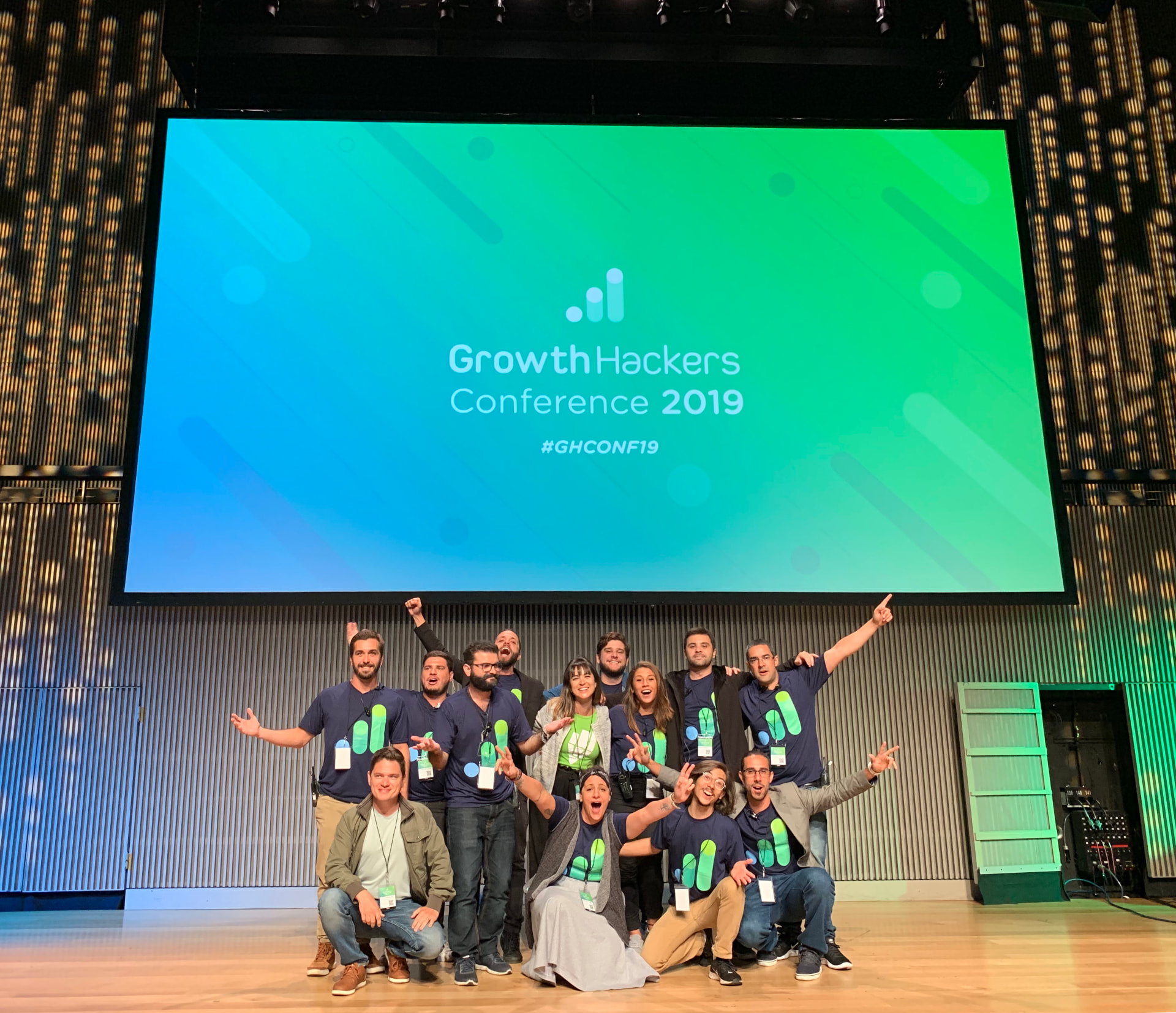 Team on stage at the Growth Hackers Conference 2019
